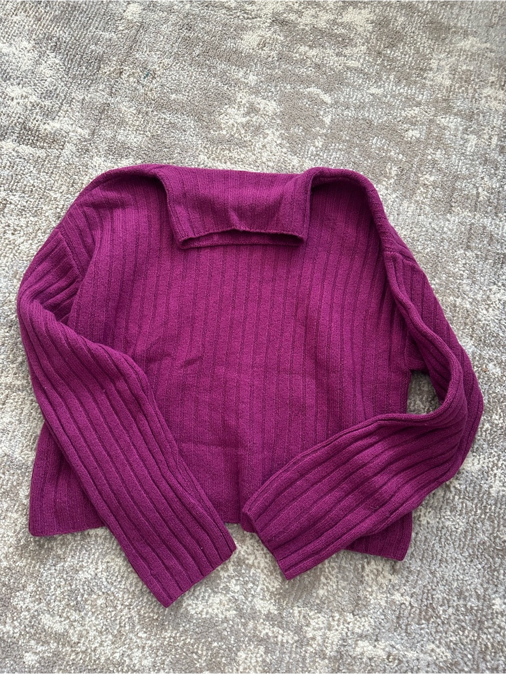 Ribbed Cowl Neck Sweater in Deep Magenta